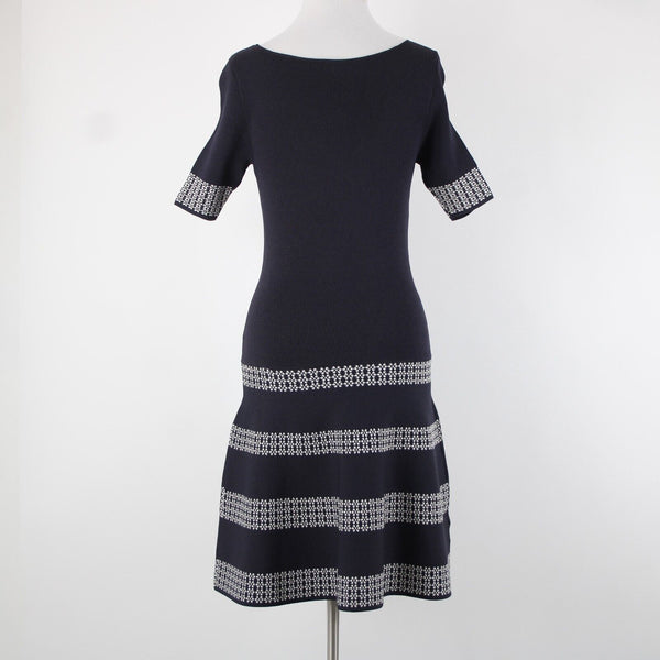 Ann Taylor NEW $149 Sz XS Blue White Tight Knit Fit Flare Rayon Nylon Dress