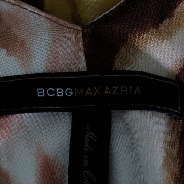 BCBGMaxazria Sz M Brown Peach Multi Self Belt Drape Front Rayon Blend Knit Dress