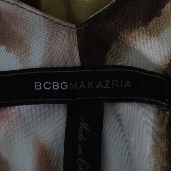 BCBGMaxazria Sz M Brown Peach Multi Self Belt Drape Front Rayon Blend Knit Dress