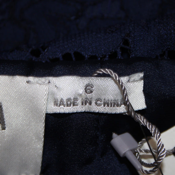 BB Dakota Dress NEW Oilslick Sz 6 Navy Blue Lace Lined Open Back Cotton Dress