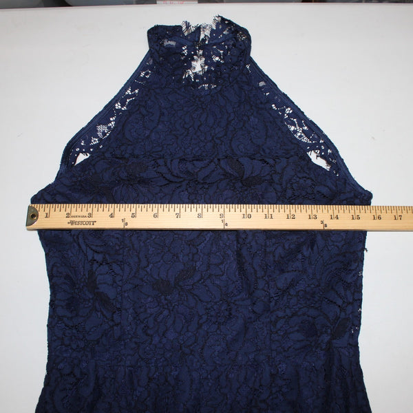 BB Dakota Dress NEW Oilslick Sz 6 Navy Blue Lace Lined Open Back Cotton Dress