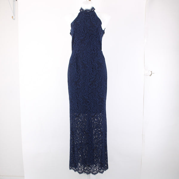 BB Dakota Dress NEW Oilslick Sz 6 Navy Blue Lace Lined Open Back Cotton Dress
