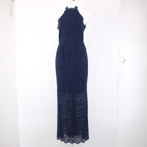 BB Dakota Dress NEW Oilslick Sz 6 Navy Blue Lace Lined Open Back Cotton Dress