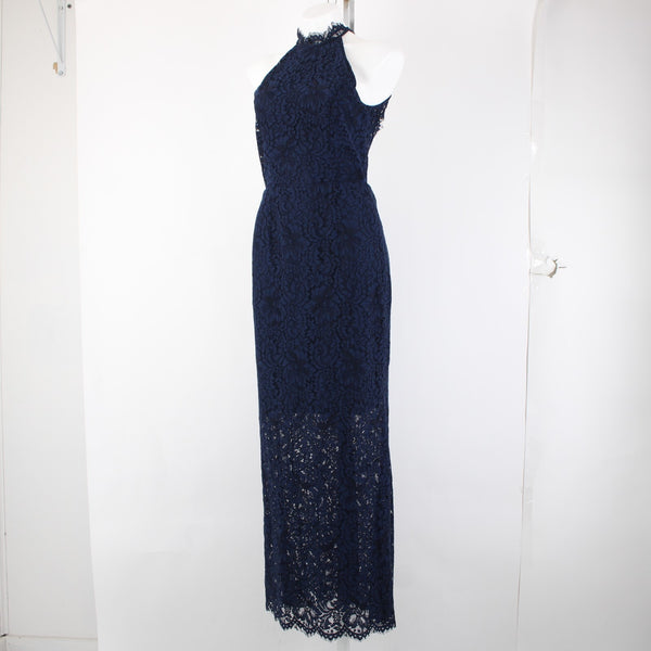 BB Dakota Dress NEW Oilslick Sz 6 Navy Blue Lace Lined Open Back Cotton Dress