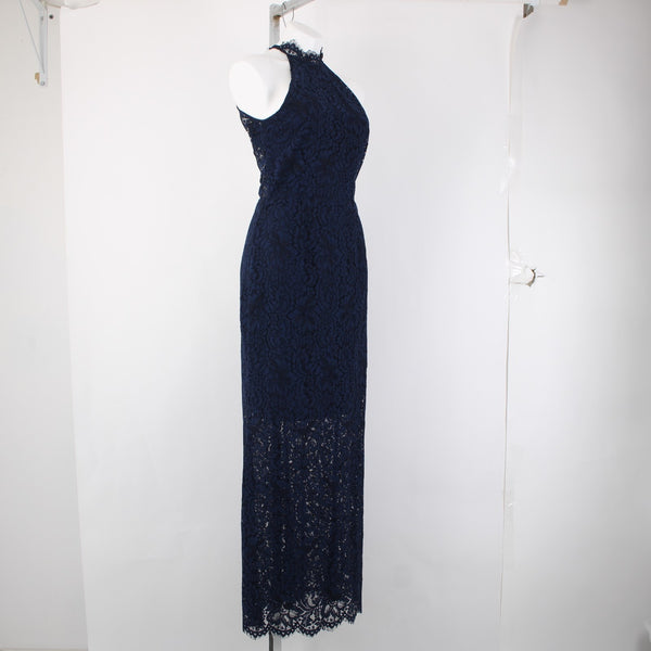 BB Dakota Dress NEW Oilslick Sz 6 Navy Blue Lace Lined Open Back Cotton Dress