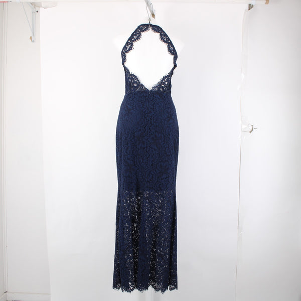 BB Dakota Dress NEW Oilslick Sz 6 Navy Blue Lace Lined Open Back Cotton Dress