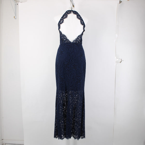 BB Dakota Dress NEW Oilslick Sz 6 Navy Blue Lace Lined Open Back Cotton Dress