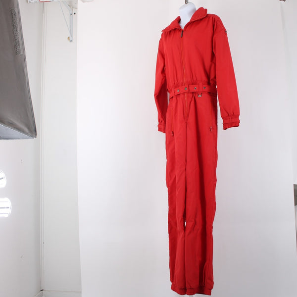 Fera Sz 8 Red Belted Pockets Inner Pockets Insulated Ski Nylon Suit