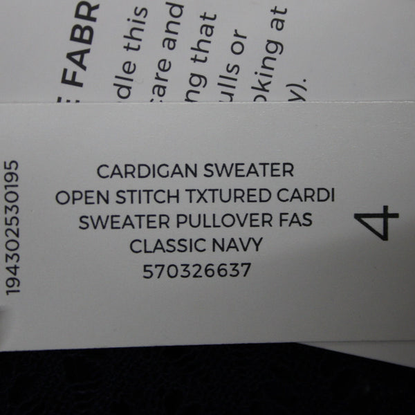 Chicos NEW $109 Sz 4 Classic Navy Blue Open Stitch Cotton Blend  Long Cardigan