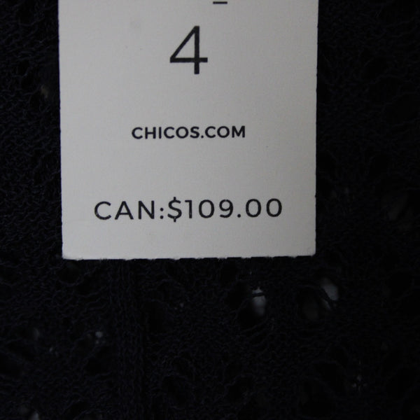 Chicos NEW $109 Sz 4 Classic Navy Blue Open Stitch Cotton Blend  Long Cardigan