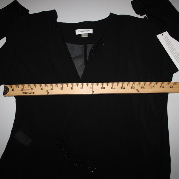 Calvin Klein NEW $69 Sz S Black Rhinestones Sheer 100% Polyester Wrap Sweater