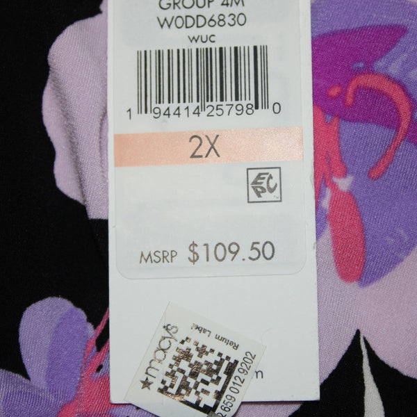 Calvin Klein Dress NEW $110 Sz 2x Black Purple Multi Color Floral Faux Wrap Poly