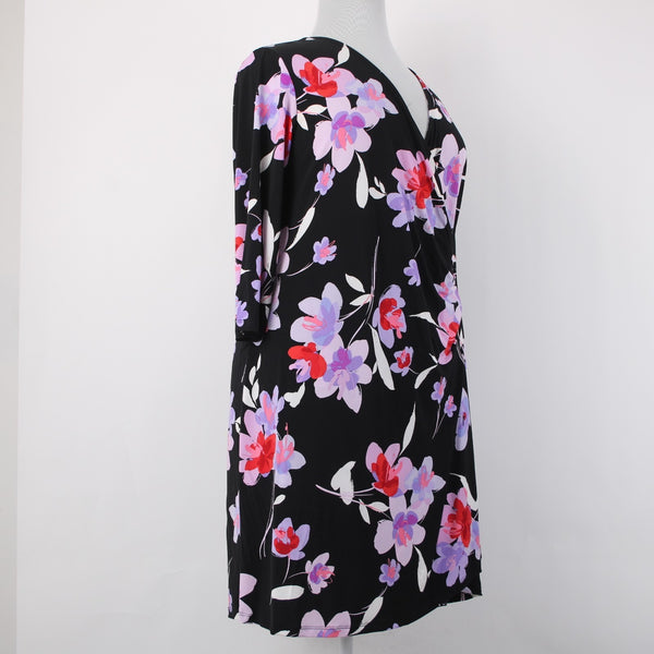 Calvin Klein Dress NEW $110 Sz 2x Black Purple Multi Color Floral Faux Wrap Poly