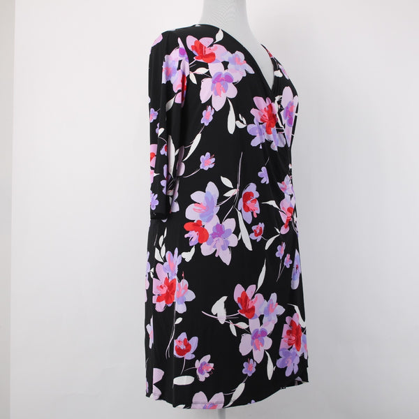 Calvin Klein Dress NEW $110 Sz 2x Black Purple Multi Color Floral Faux Wrap Poly