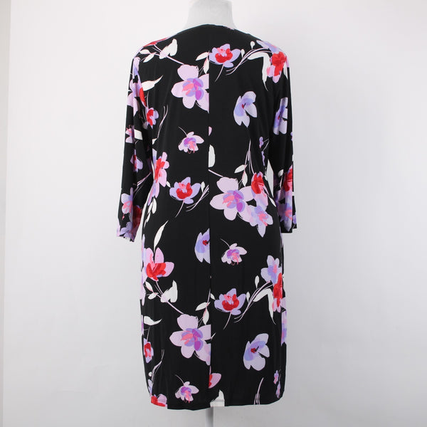 Calvin Klein Dress NEW $110 Sz 2x Black Purple Multi Color Floral Faux Wrap Poly