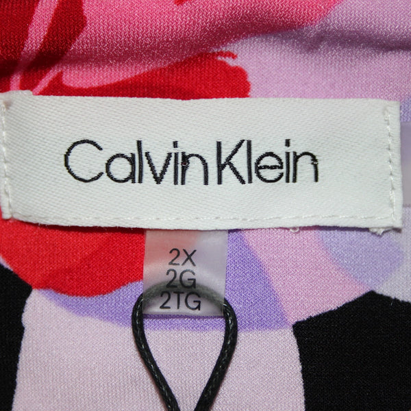 Calvin Klein Dress NEW $110 Sz 2x Black Purple Multi Color Floral Faux Wrap Poly