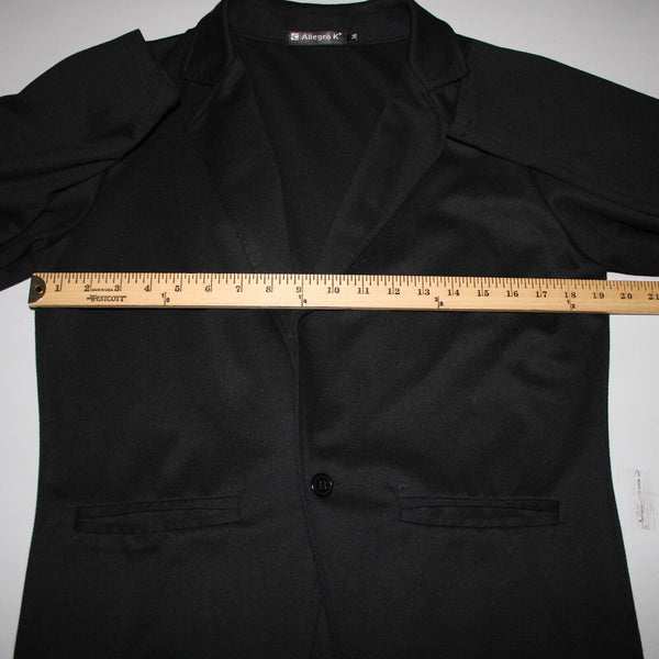 Allegra K Sz 38 Black Collared V Neck Button Pockets 100% Polyester Blazer