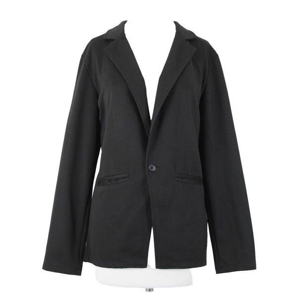 Allegra K Sz 38 Black Collared V Neck Button Pockets 100% Polyester Blazer