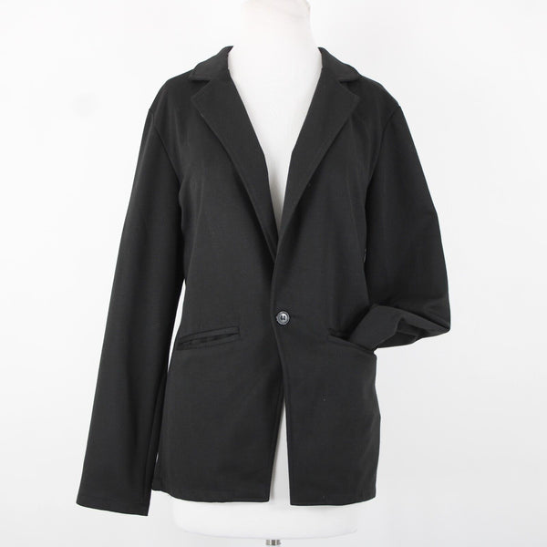 Allegra K Sz 38 Black Collared V Neck Button Pockets 100% Polyester Blazer