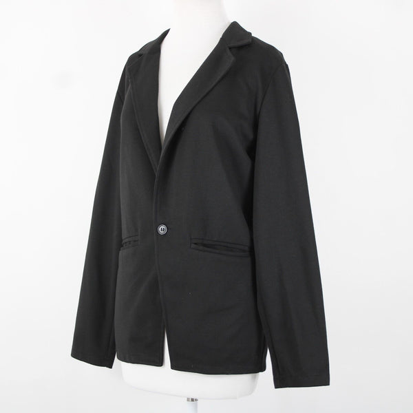 Allegra K Sz 38 Black Collared V Neck Button Pockets 100% Polyester Blazer