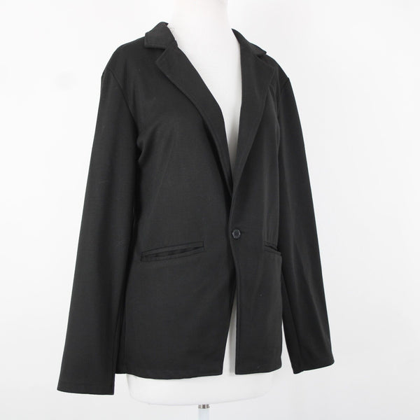 Allegra K Sz 38 Black Collared V Neck Button Pockets 100% Polyester Blazer