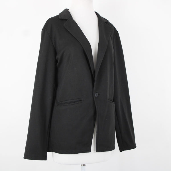 Allegra K Sz 38 Black Collared V Neck Button Pockets 100% Polyester Blazer