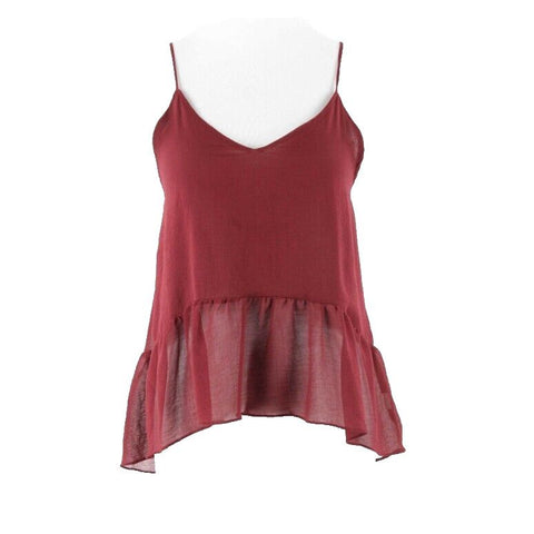Stella Laguna Beach Sz S Burgundy Red V Neck Cami Rufflle 100% Poly Top