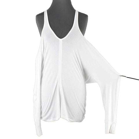 David Lerner NEW $115 Sz S White Cold Shoulder Cross Front Modal Blend Top