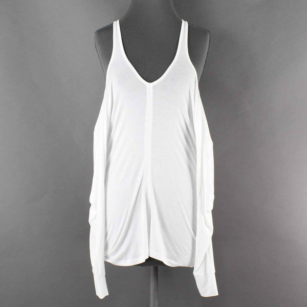 David Lerner NEW $115 Sz S White Cold Shoulder Cross Front Modal Blend Top