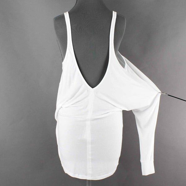 David Lerner NEW $115 Sz S White Cold Shoulder Cross Front Modal Blend Top