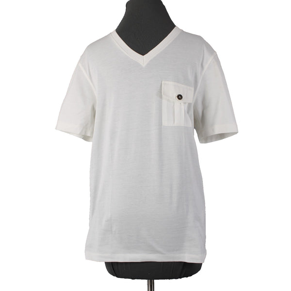 Burberry Shirt White Front Pocket V Neck Short Sleeve 100% Cotton Tee Shirt
