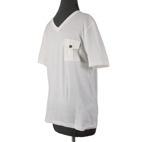 Burberry Shirt White Front Pocket V Neck Short Sleeve 100% Cotton Tee Shirt