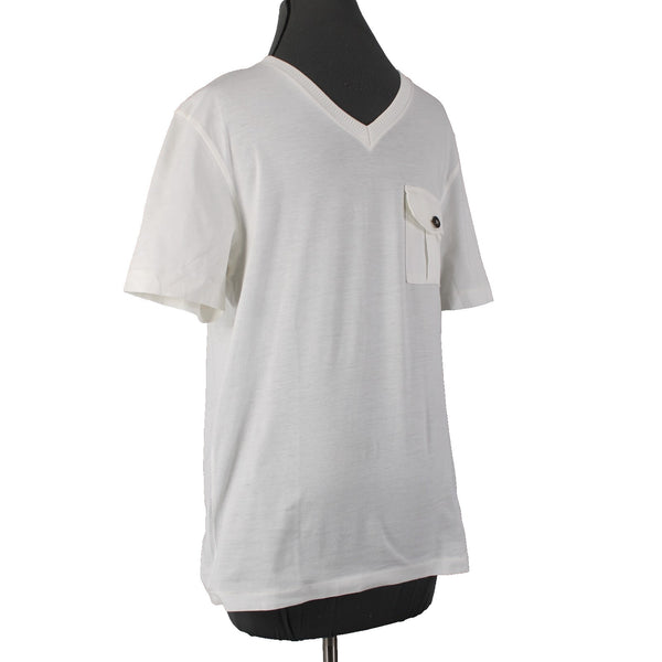 Burberry Shirt White Front Pocket V Neck Short Sleeve 100% Cotton Tee Shirt