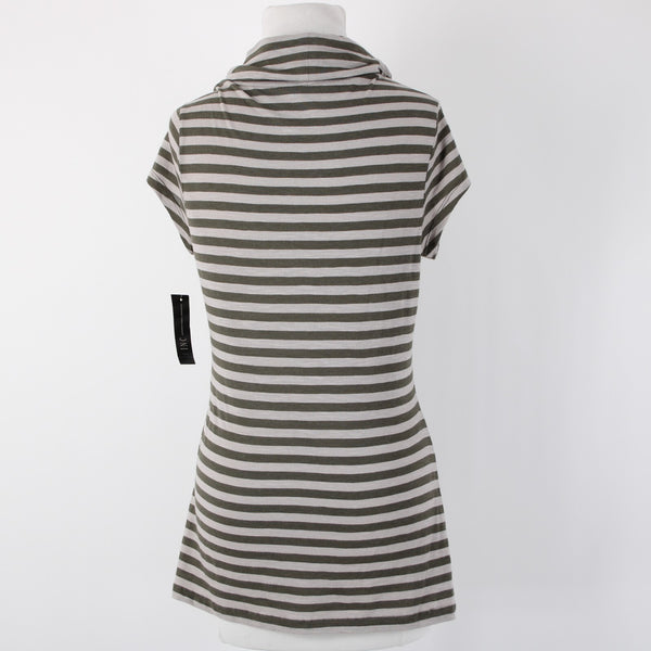 INC NEW $49 Utility Chic Sz M Green Tan Striped Cowl Neck Jersey Knit Top