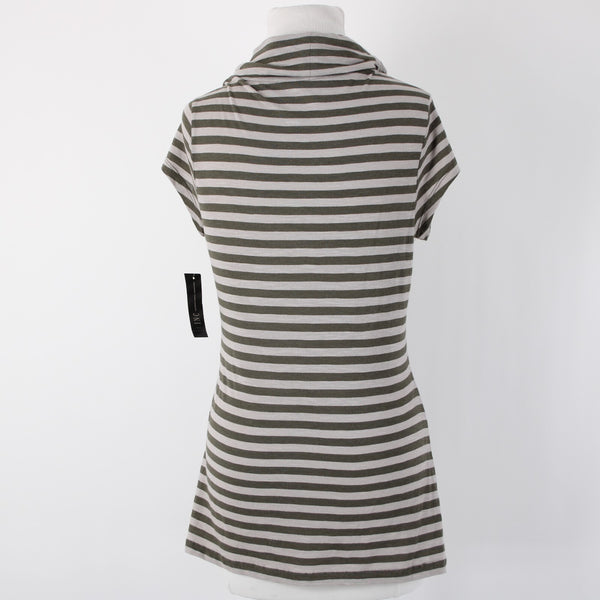 INC NEW $49 Utility Chic Sz M Green Tan Striped Cowl Neck Jersey Knit Top