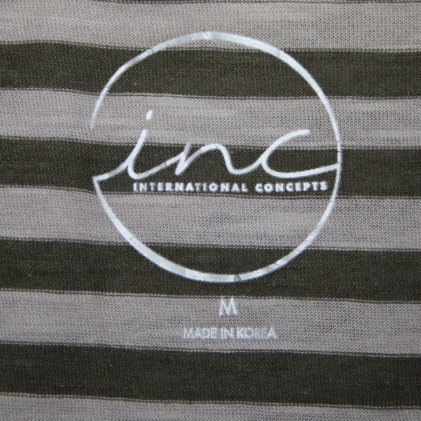 INC NEW $49 Utility Chic Sz M Green Tan Striped Cowl Neck Jersey Knit Top