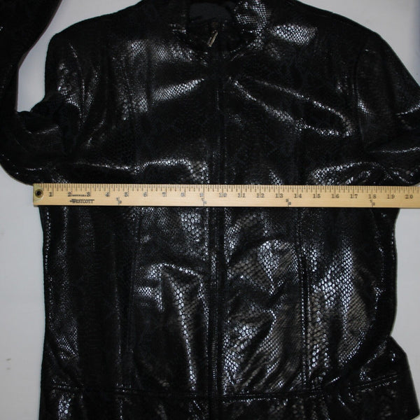 Adler Collection Sz L Black Reptile Print Collared Pockets Lined Leather Jacket