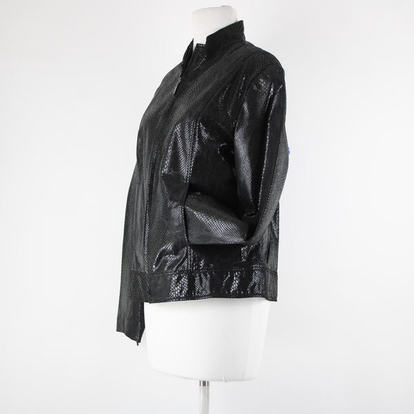 Adler Collection Sz L Black Reptile Print Collared Pockets Lined Leather Jacket
