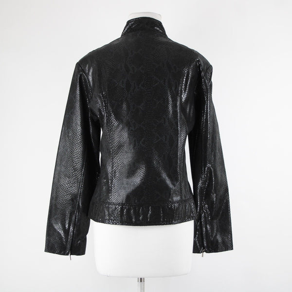 Adler Collection Sz L Black Reptile Print Collared Pockets Lined Leather Jacket