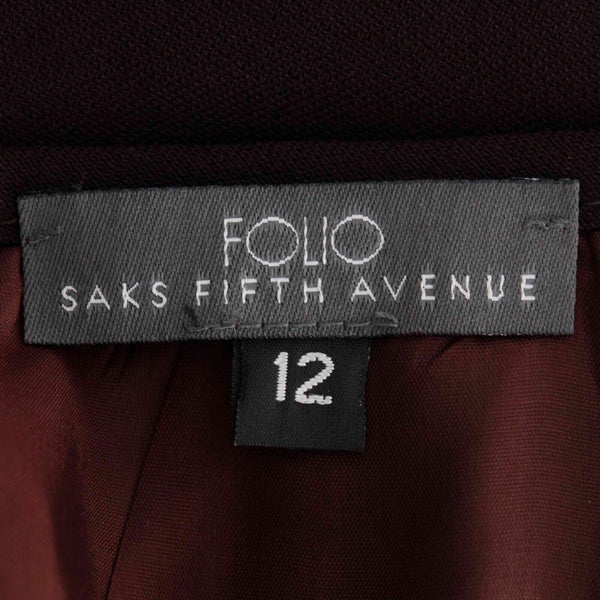 Folio Saks Fifth Avenue Sz 12 Brown Lined Kick Pleat Wool Blend Pencil Skirt