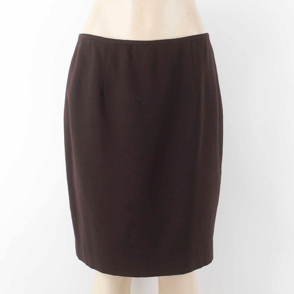 Folio Saks Fifth Avenue Sz 12 Brown Lined Kick Pleat Wool Blend Pencil Skirt