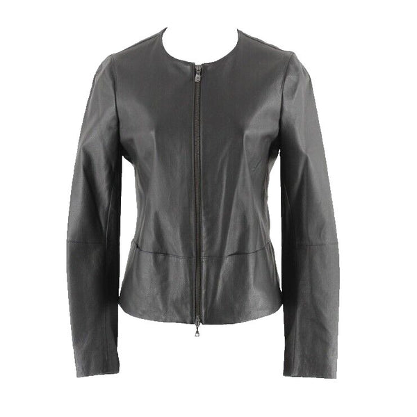Anne Klein NEW $250 Sz 4 Black Zip Front 100% Leather Acetate Lined Jacket