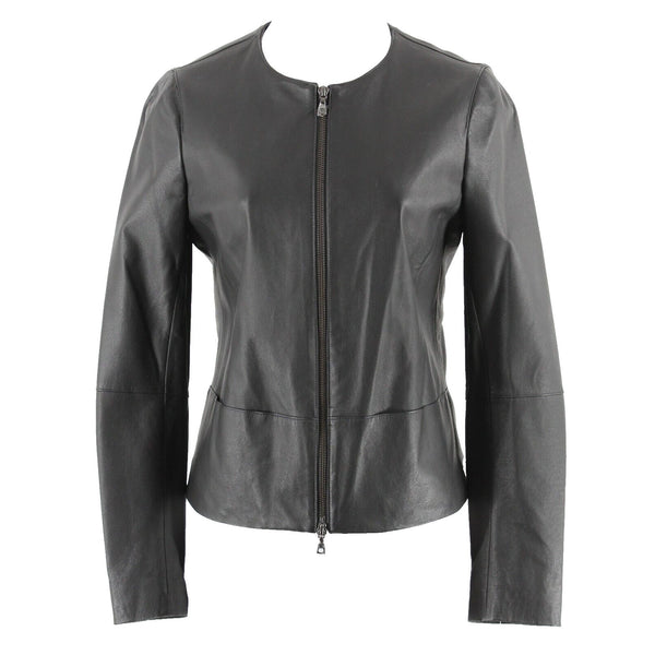Anne Klein NEW $250 Sz 4 Black Zip Front 100% Leather Acetate Lined Jacket