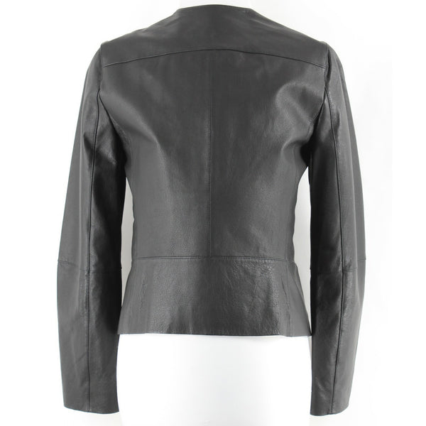 Anne Klein NEW $250 Sz 4 Black Zip Front 100% Leather Acetate Lined Jacket