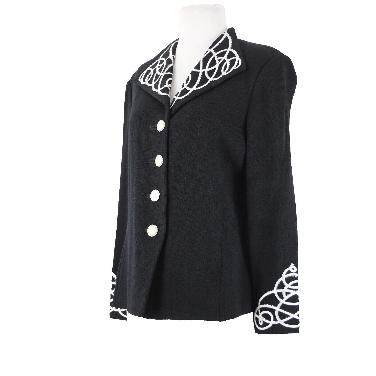 St John Evening Sz 8 Black White Paillette Rhinestones Santana Knit Jacket