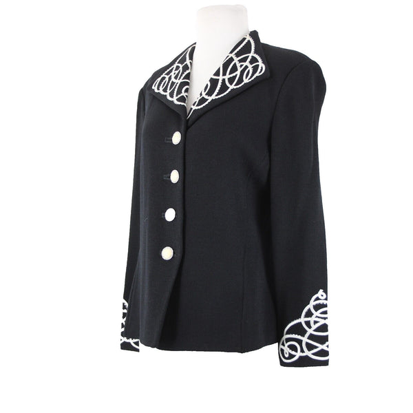 St John Evening Sz 8 Black White Paillette Rhinestones Santana Knit Jacket
