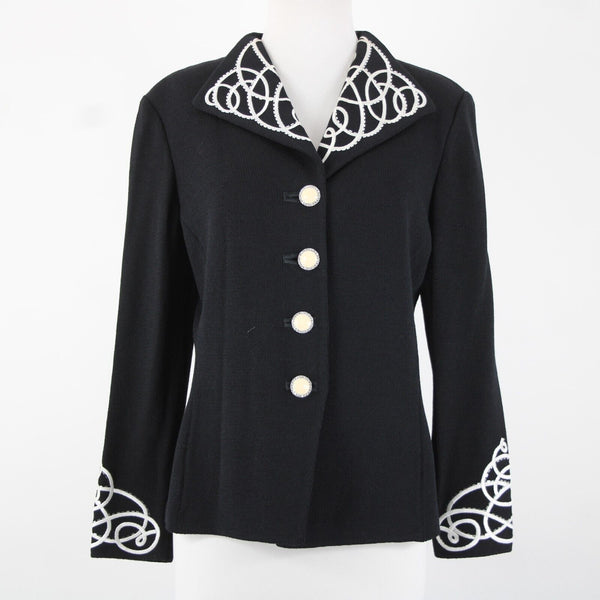 St John Evening Sz 8 Black White Paillette Rhinestones Santana Knit Jacket