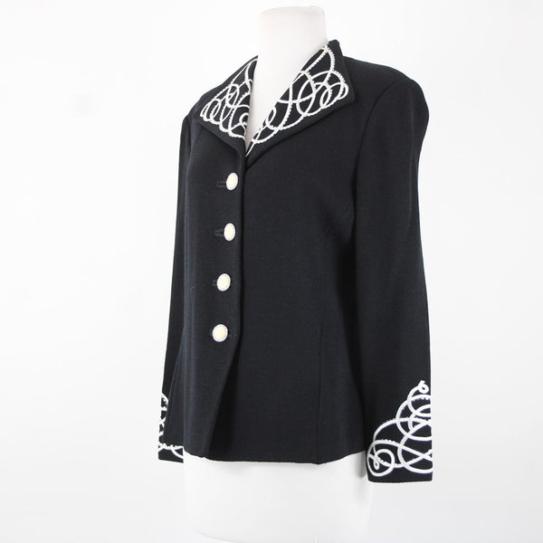 St John Evening Sz 8 Black White Paillette Rhinestones Santana Knit Jacket