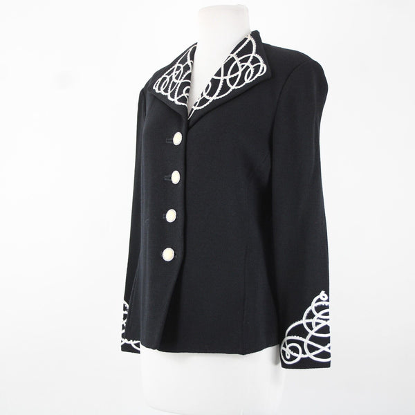 St John Evening Sz 8 Black White Paillette Rhinestones Santana Knit Jacket