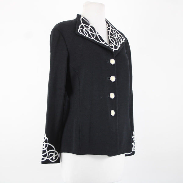 St John Evening Sz 8 Black White Paillette Rhinestones Santana Knit Jacket